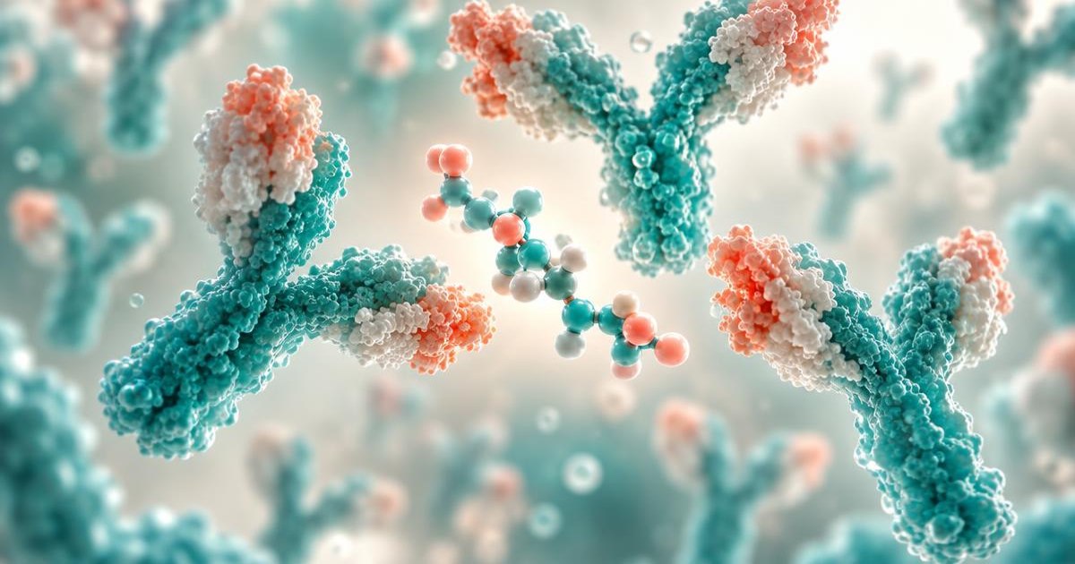 Conceptual antibodies surrounding a peptide chain